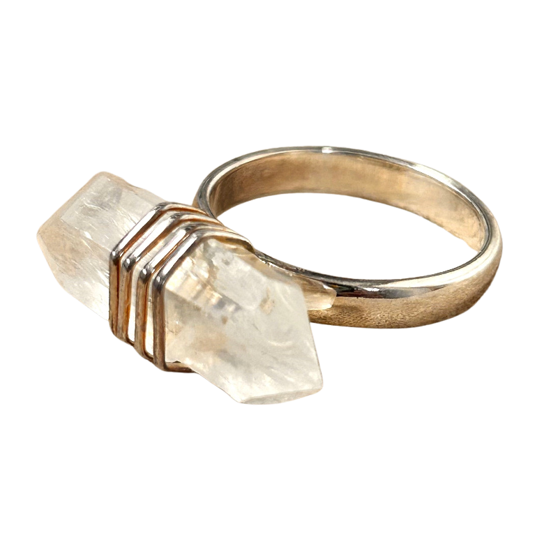 Quartz (Double Terminated Lemurian) Crystal Ring (Size 8)