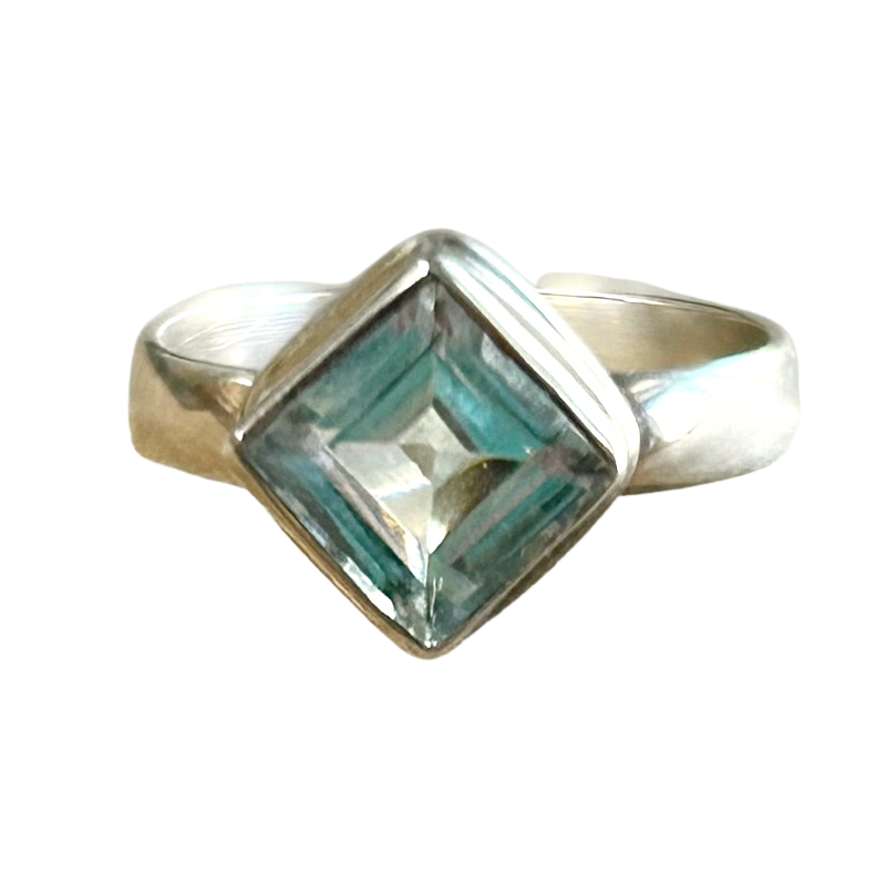 Aquamarine Faceted Ring (Size 8)
