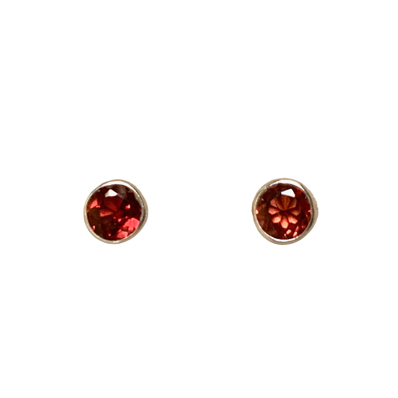 Garnet  Round Faceted Post Earrings