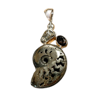 Ammonite (Pyritized) and Smoky Quartz Pendant