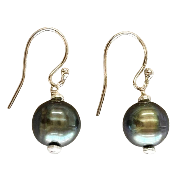 Pearl (Black) and Sterling Silver Dangle Earrings