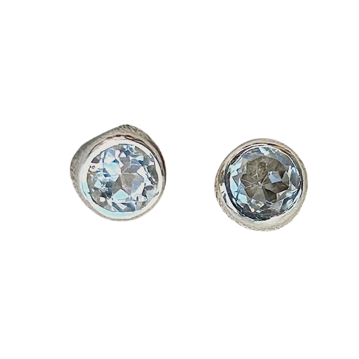 Topaz (White) Faceted Bezel Post Earrings