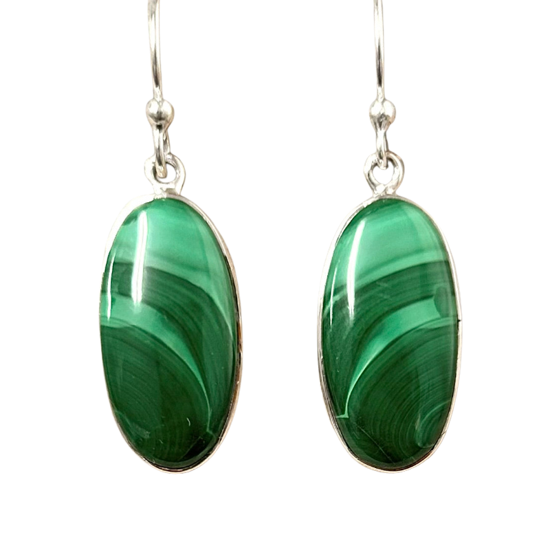 Malachite and Sterling Silver Dangle Earrings