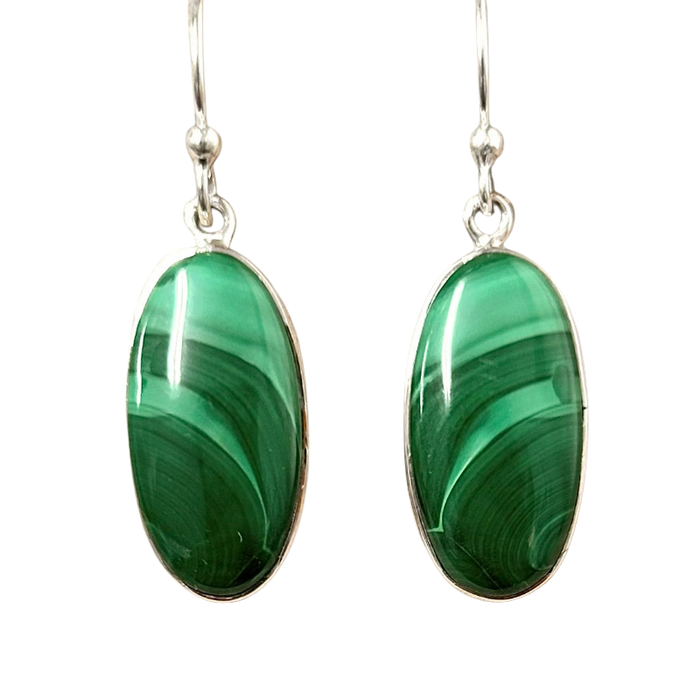 Malachite and Sterling Silver Dangle Earrings