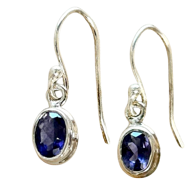Iolite and Sterling Silver Faceted Dangle Earrings