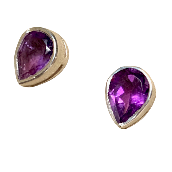 Amethyst Tear-drop Post Earrings