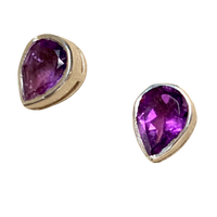 Amethyst Tear-drop Post Earrings
