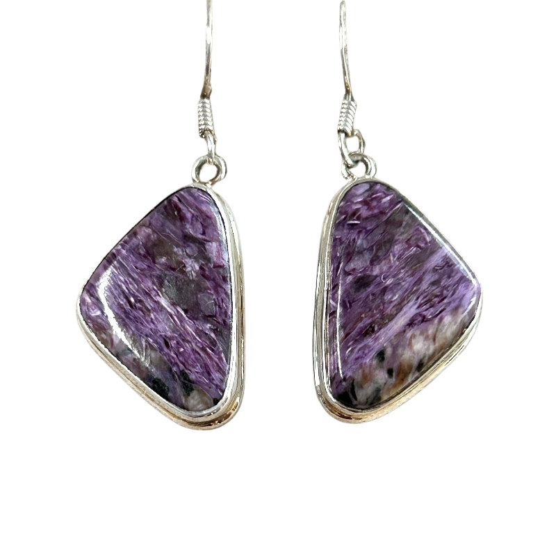 Charoite and Sterling Silver Dangle Earrings