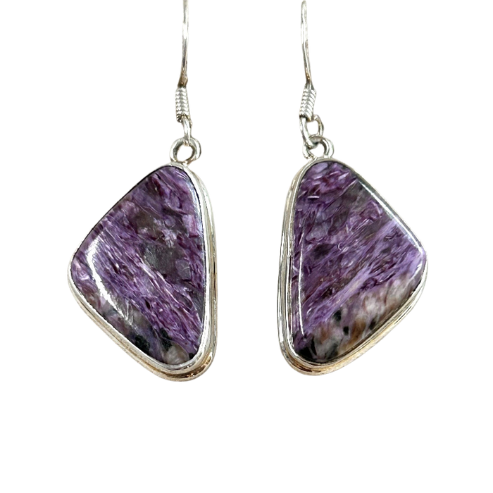Charoite and Sterling Silver Dangle Earrings