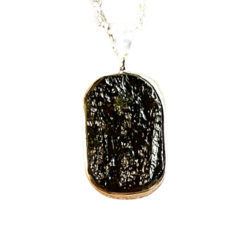 Moldavite Rough Pendant and Chain
