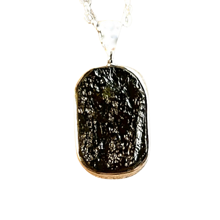 Moldavite Rough Pendant and Chain