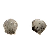 Quartz with Black Tourmaline Rough Stud Earrings