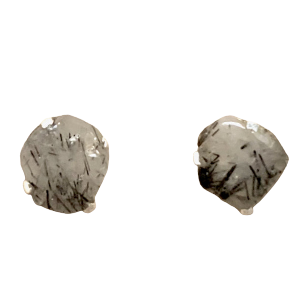 Quartz with Black Tourmaline Rough Stud Earrings