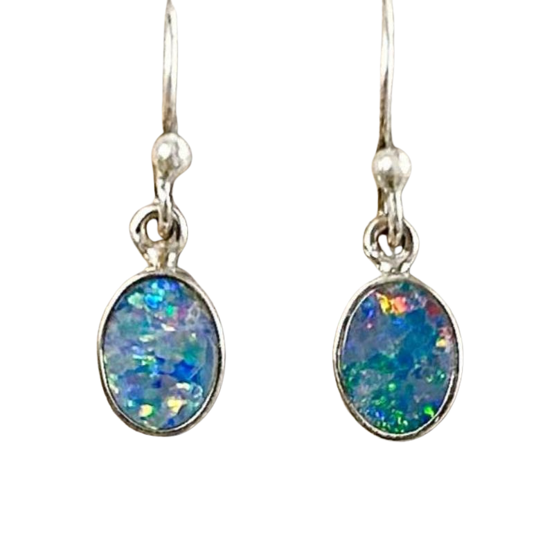 Opal Doublet and Sterling Silver Dangle Earrings