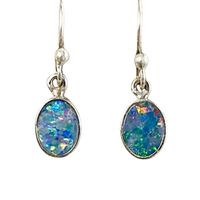 Opal Doublet and Sterling Silver Dangle Earrings