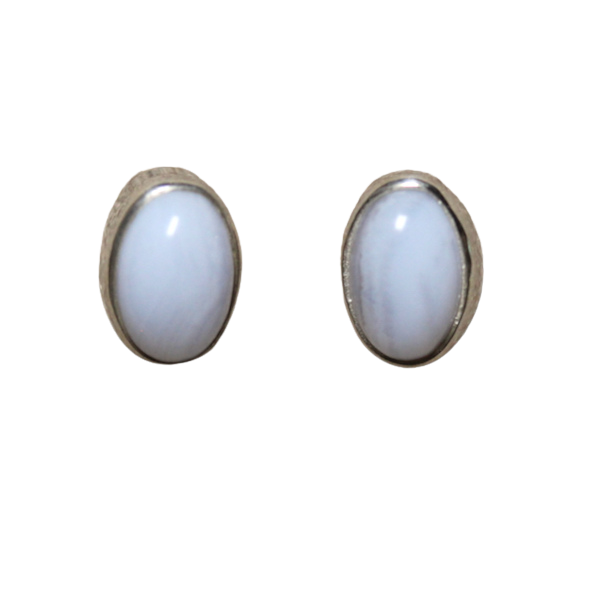 Agate (Blue Lace) Oval Post Earrings