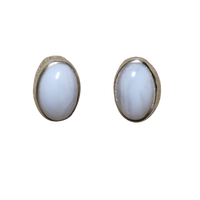 Agate (Blue Lace) Oval Post Earrings