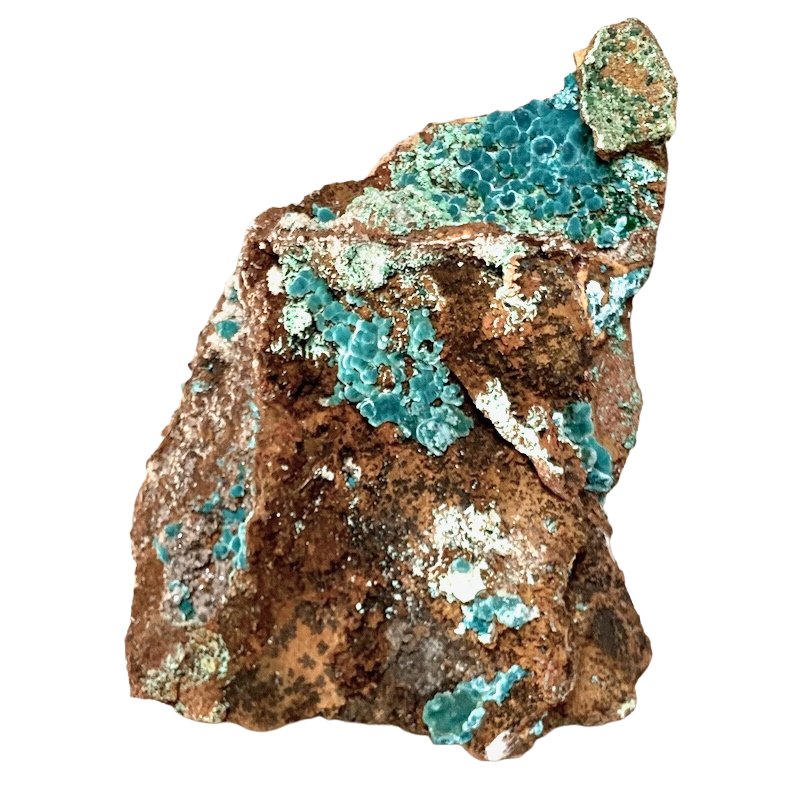 Rosasite, with Malachite & Fluorite on Barite (Mexico)