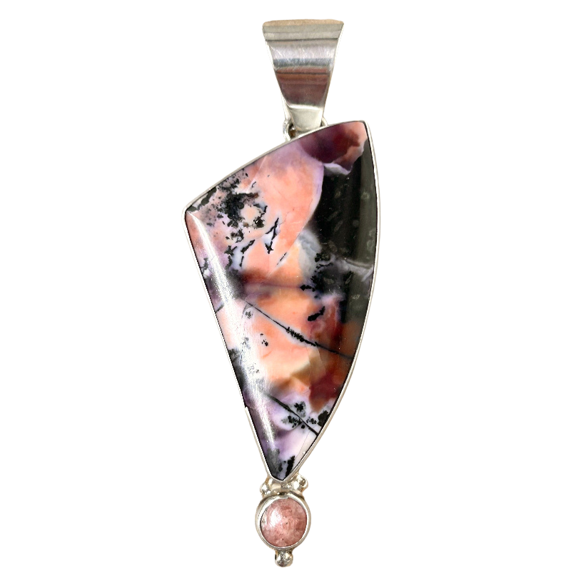 Bertrandite and Rhodochrosite Sterling Silver Pendant