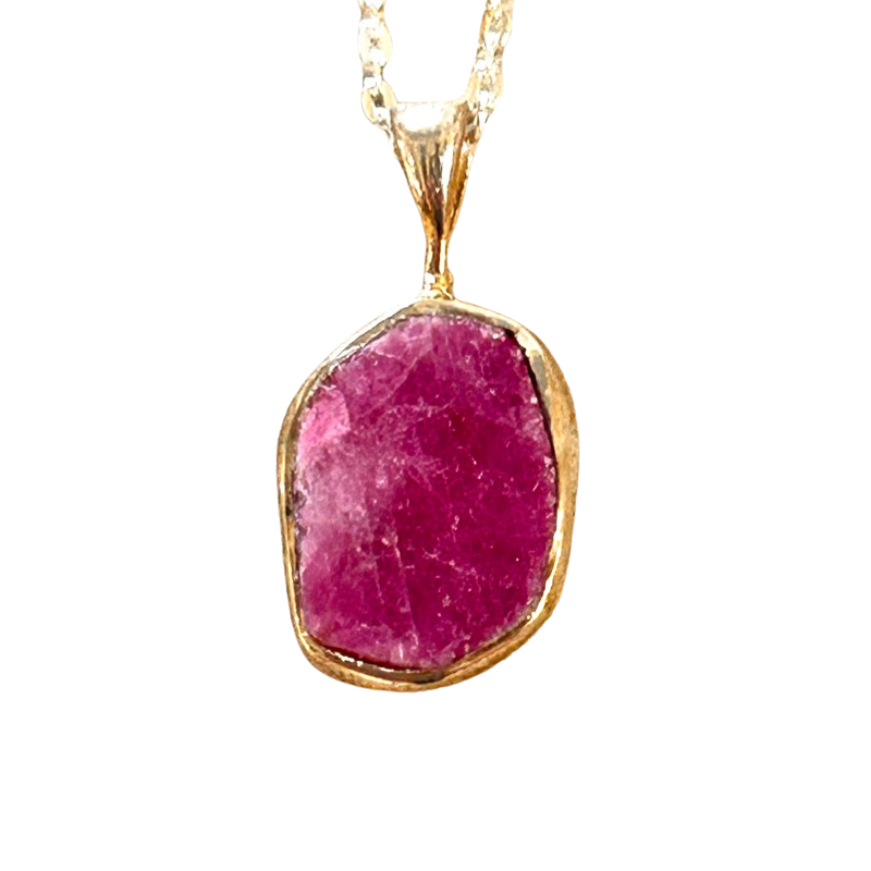 Ruby (Rough) and Sterling Silver Pendant and Chain