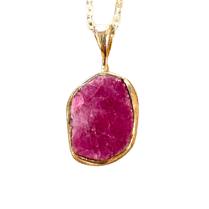 Ruby (Rough) and Sterling Silver Pendant and Chain