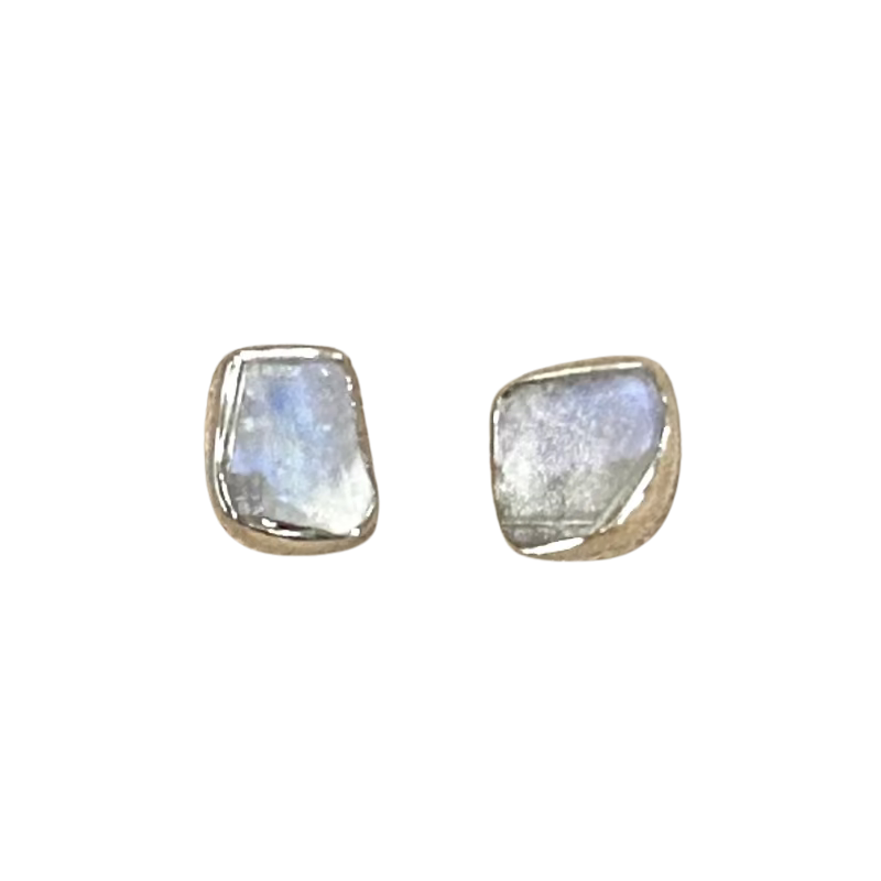 Moonstone (Rainbow) Rough Stud Earrings