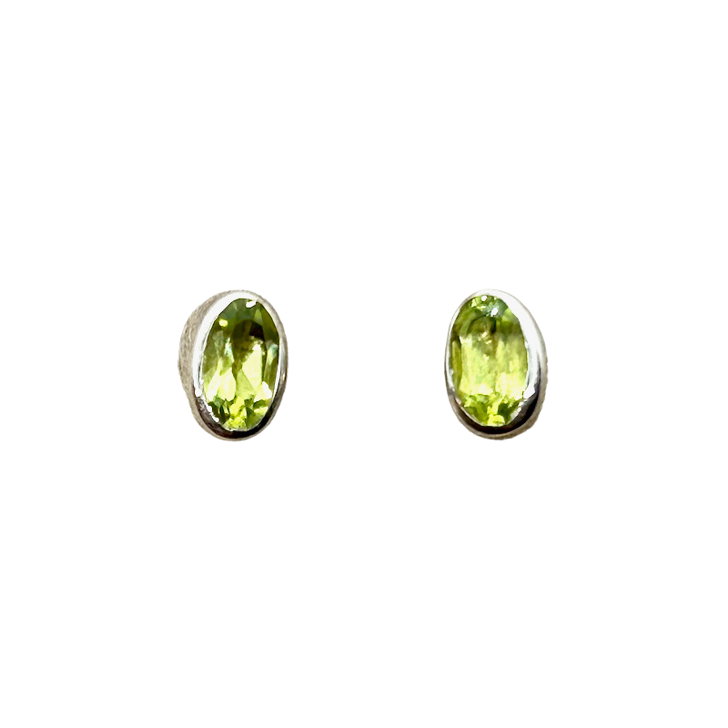 Peridot Oval Faceted Bezel-set Post Earrings