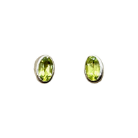 Peridot Oval Faceted Bezel-set Post Earrings
