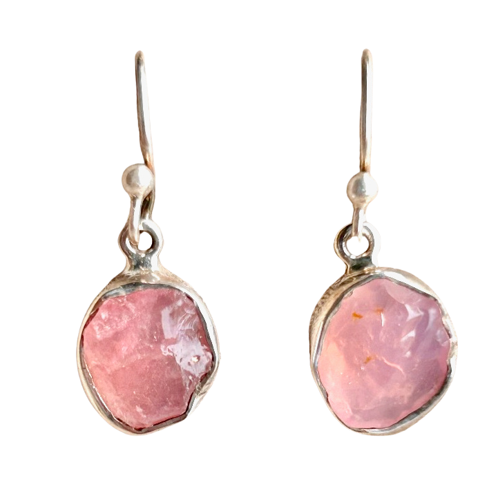 Rose Quartz and Sterling Silver Dangle Earrings