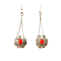 Coral And Sterling Silver Artisan Dangle Earring