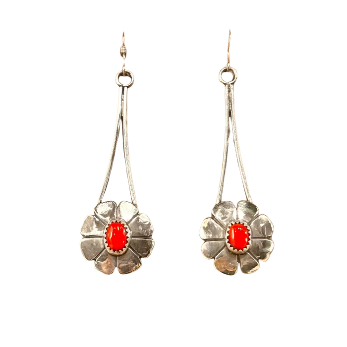 Coral And Sterling Silver Artisan Dangle Earring