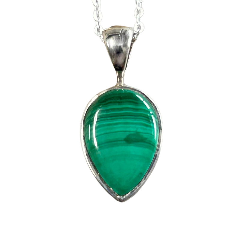 Malachite and Sterling Silver Pendant on Chain