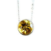 Citrine Round Faceted Pendant with Sterling Silver Chain