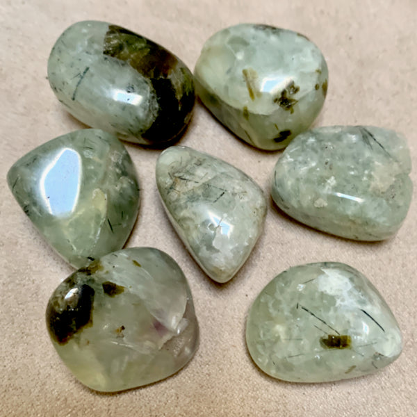 Epidote in Prehnite Polished Pebble
