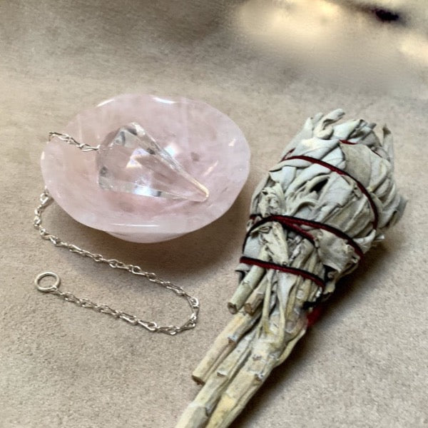 Rose Quartz Bowl Gift Set - White Sage