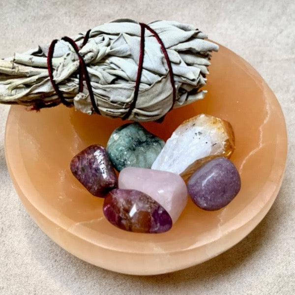 Comfort and Joy Gift Set - "Red" Selenite Bowl and White Sage