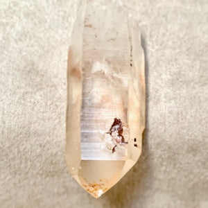 Quartz Pink Lemurian modified transmitter with rainbow, key and dolphin (Brazil)