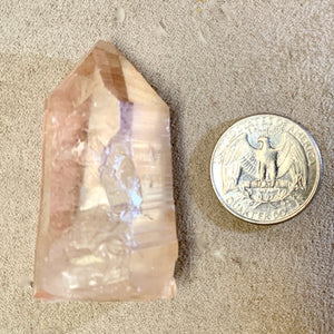 Pink Lemurian Quartz Crystal (left brain activation, rainbow, key) (Brazil)