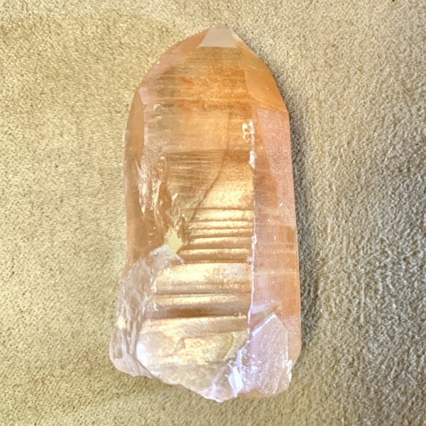 Pink Lemurian Quartz Crystal (left brain activation, rainbow, key) (Brazil)