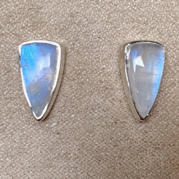 Rainbow Moonstone and Sterling Silver Post Earrings