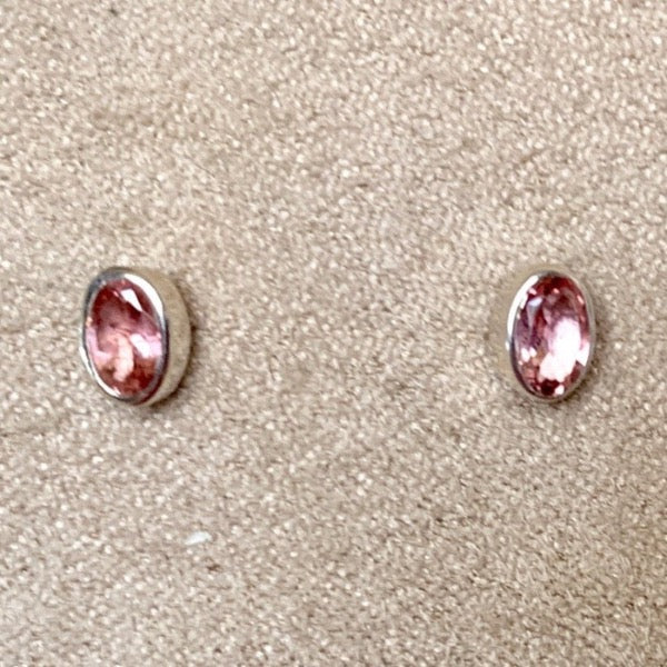 Tourmaline Pink Oval Faceted Stud Earrings