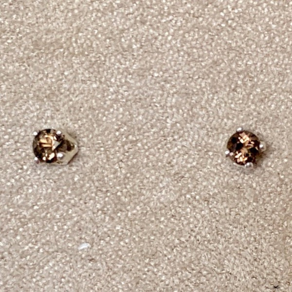 Smoky Quartz Round Faceted Stud Earrings