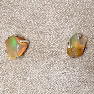 Ethiopian Opal Rough Stud Earrings (Prong-set)