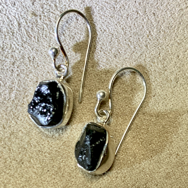 Shungite and Sterling Silver Dangle Earrings