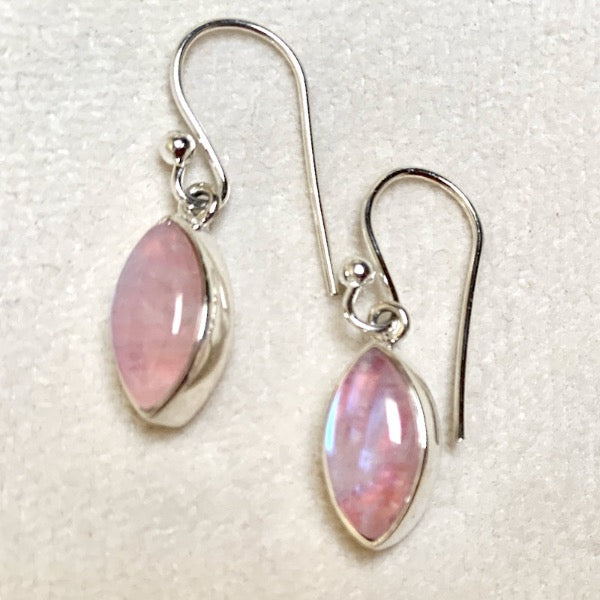 Pink Moonstone and Sterling Silver Dangle Earrings