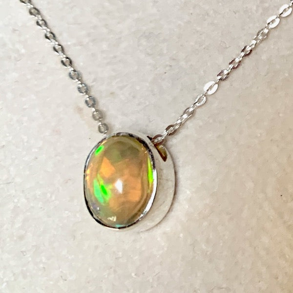 Opal and Sterling Silver Slide Necklace