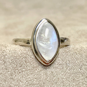 Rainbow Moonstone and Sterling Silver Ring (size 7)