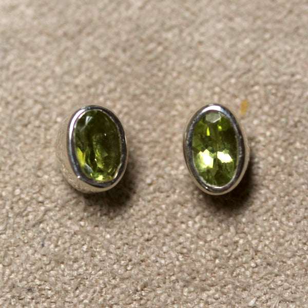 Tourmaline Olive-Green Oval Faceted Stud Earrings