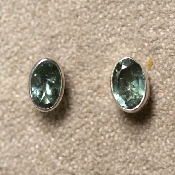 Blue Tourmaline Oval Faceted Stud Earrings